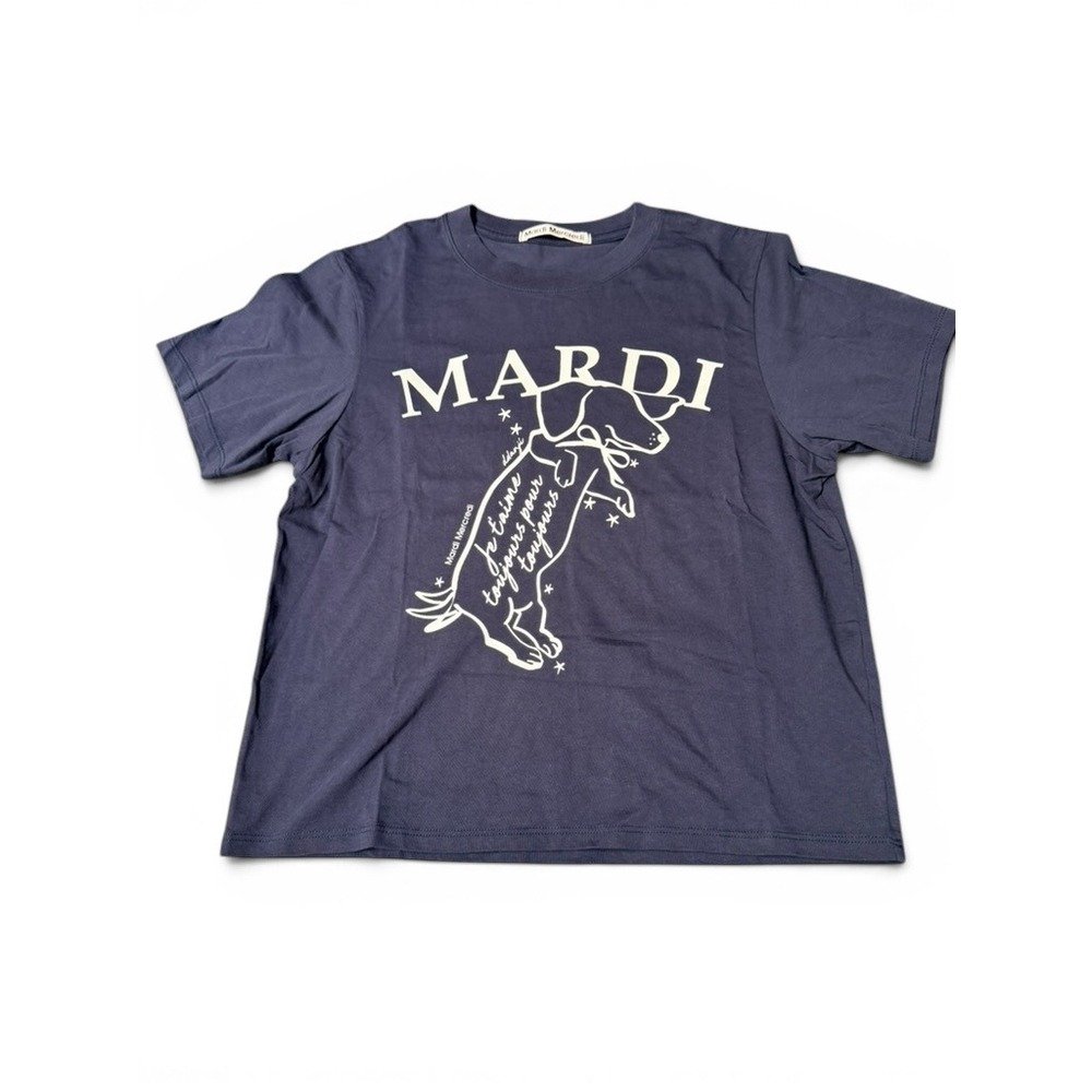 Mardi Mercredi T-Shirt Navy Blue One Size Cotton Graphic Dachshund Dog Print